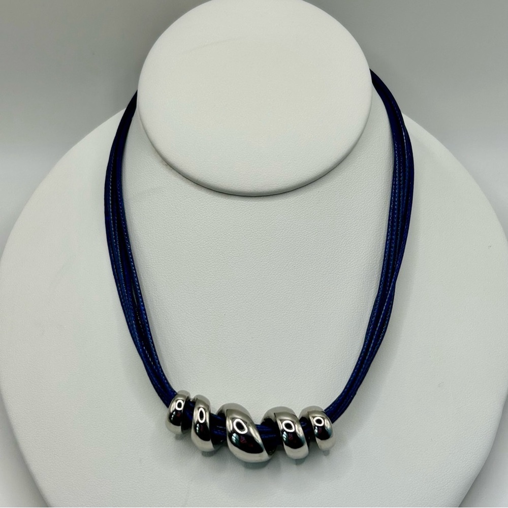 Modern Multi-Corded Navy With Silver Slider Pendant
